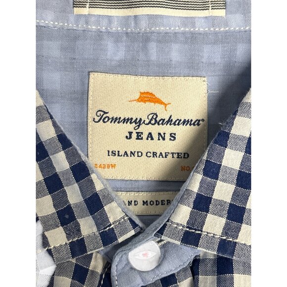 Tommy Bahama Mens Blue & White Gingham Button-Up Short Sleeve Shirt Size M - Picture 5 of 9